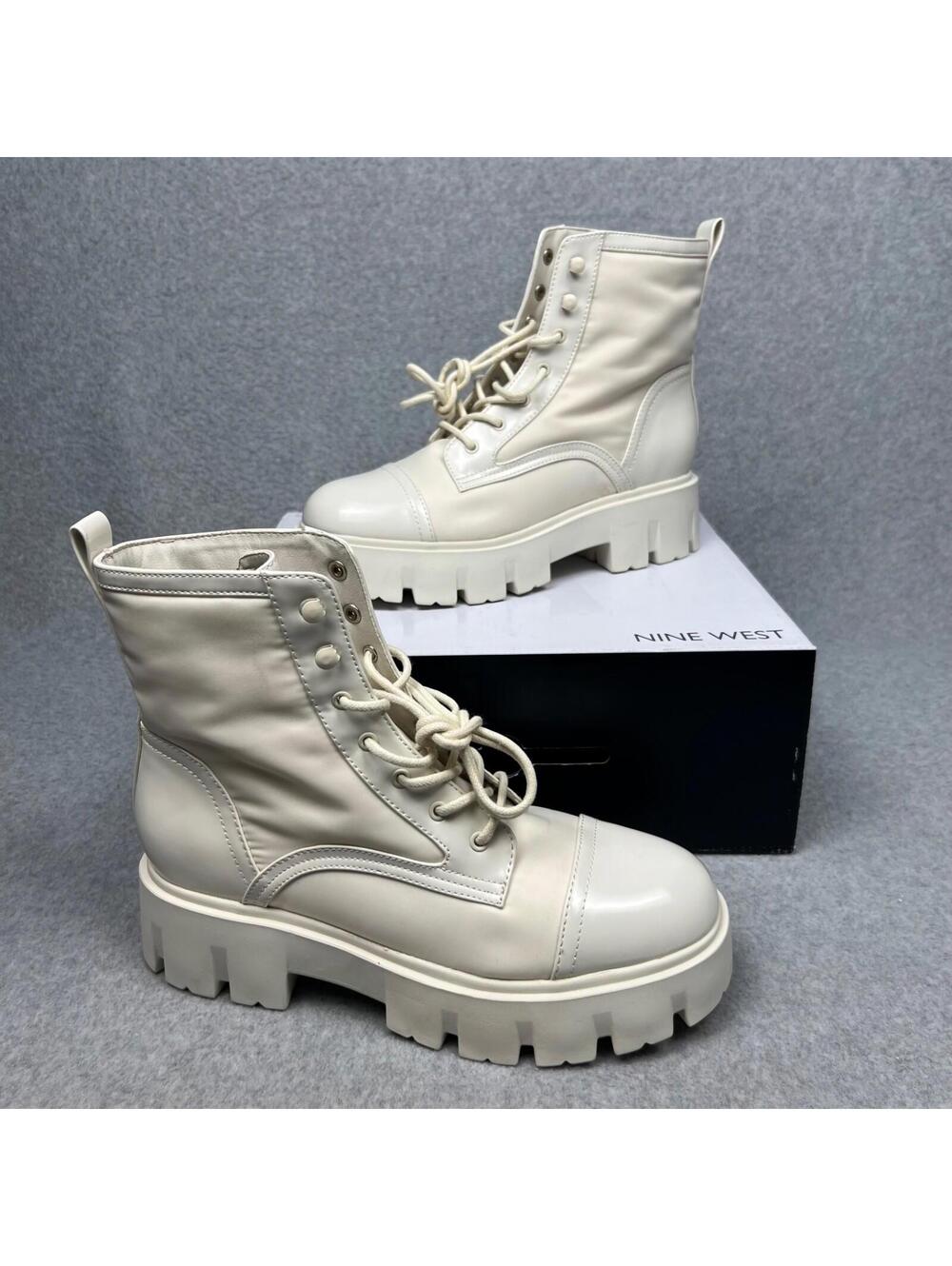 Y2k Nine West Women's Chunky Combat Boots Platform Lace Up Size 10 Gothic Punk